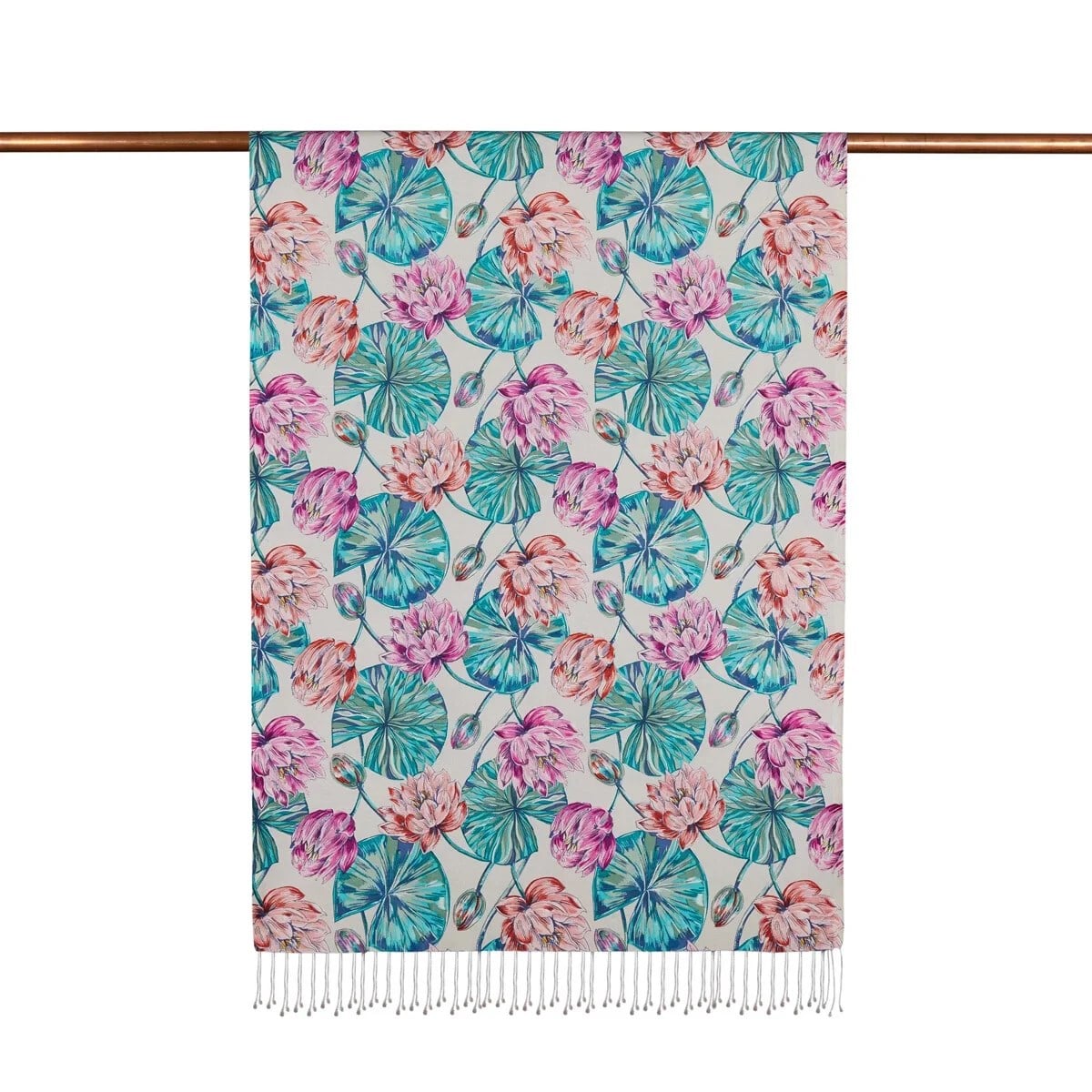 İpekevi 07798 Pembe Lotus Desenli İpek Şal