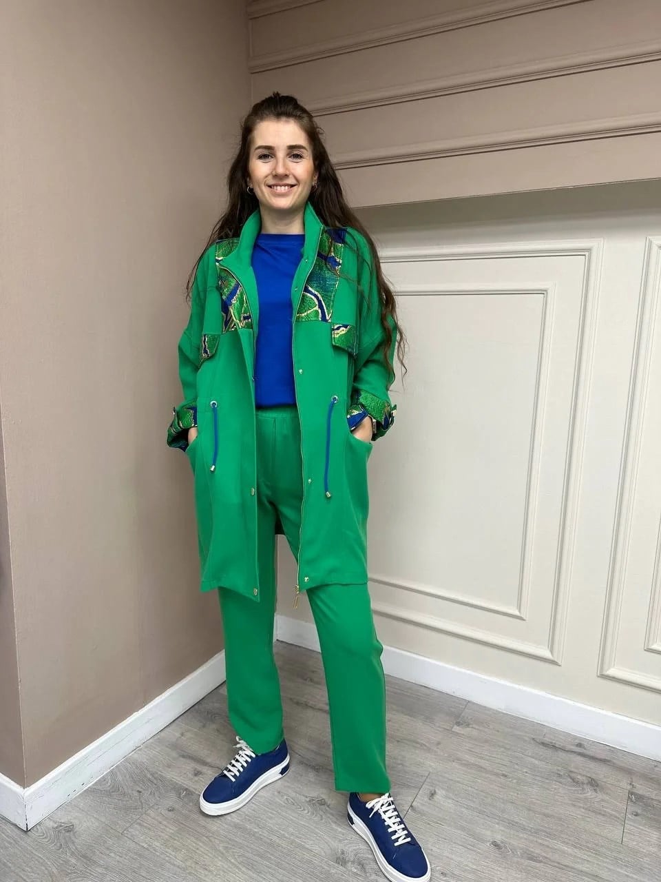 Lisa Exclusive AE0013 Yeşil Brokar Dik Yaka Takım