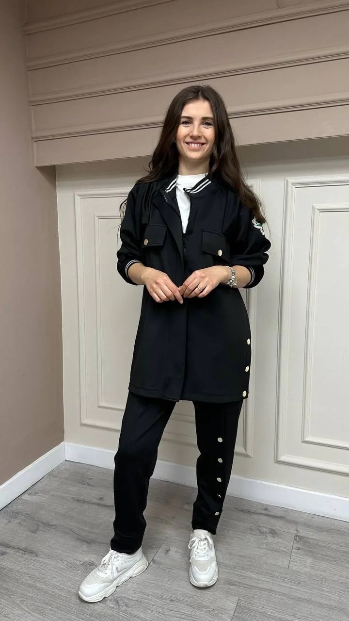 Lisa Exclusive AE0038 Siyah Kol Nakışlı Eşofman Takım