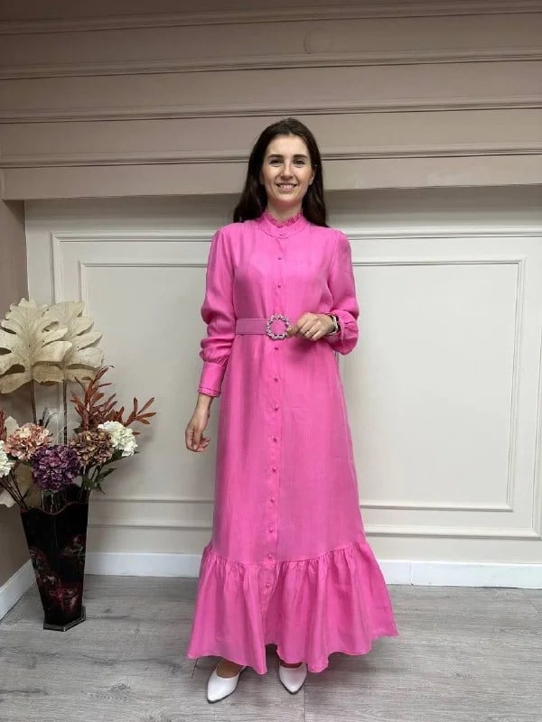 Lisa Exclusive AE0058 Pembe Stage İpek Elbise