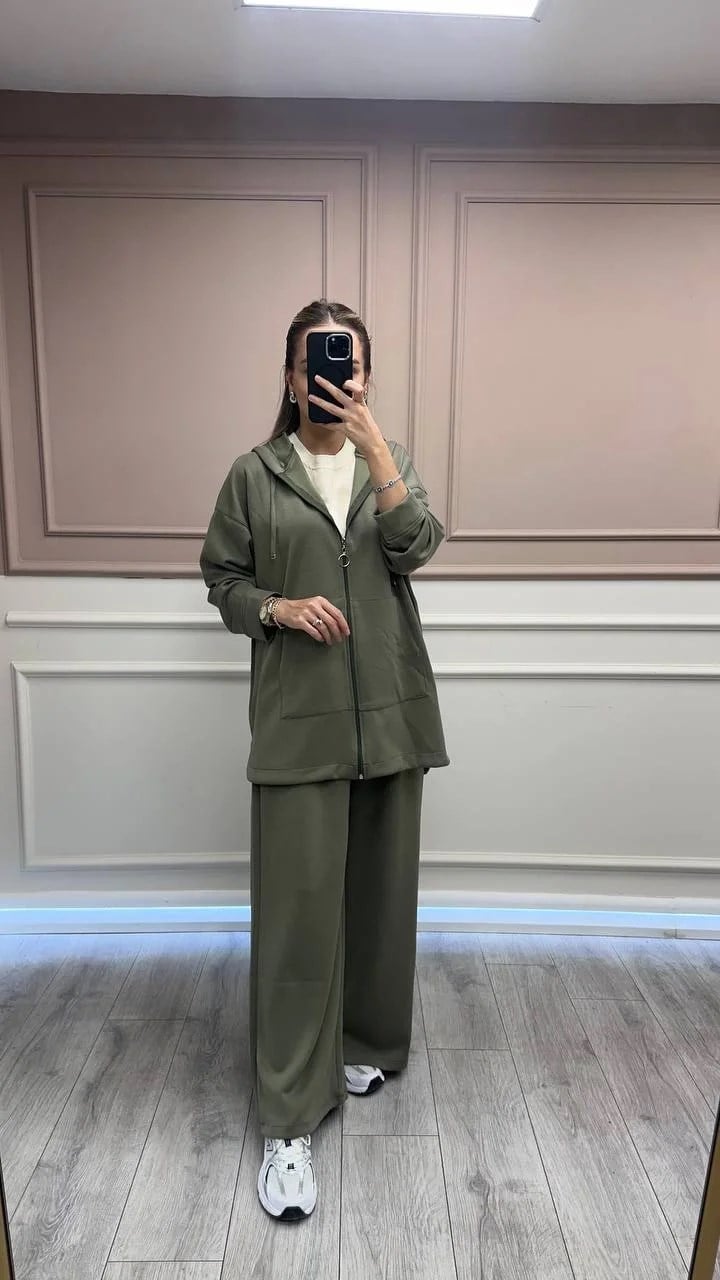 Magazin 7399 Haki Modal Önü Fermuarlı Takım
