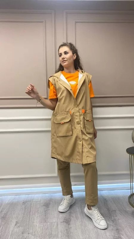 Magazin 8159 Camel Cepli Sıfır Kol Yelek