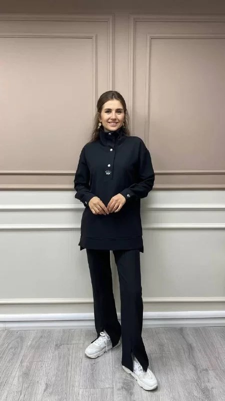 Missemramiss B3605 Siyah Yüksek Yaka Taşlı Bluz