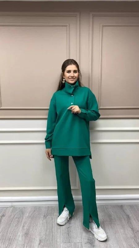 Missemramiss B3605 Yeşil Yüksek Yaka Taşlı Bluz
