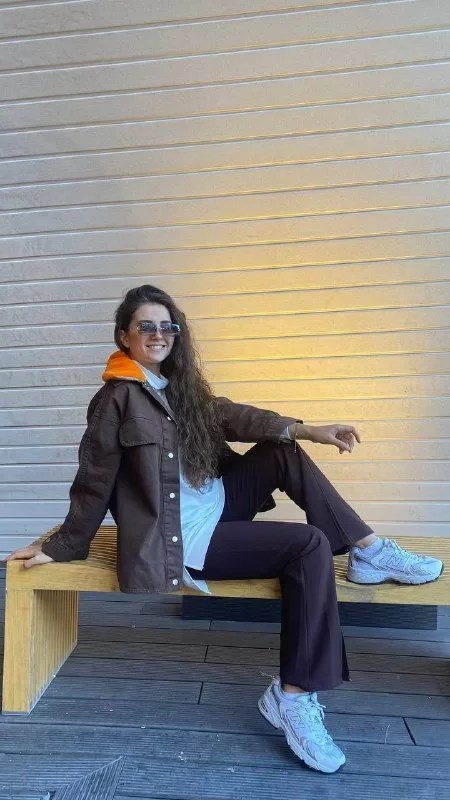 Missemramiss C3612 Kahverengi Yaka Kürklü Denim Ceket