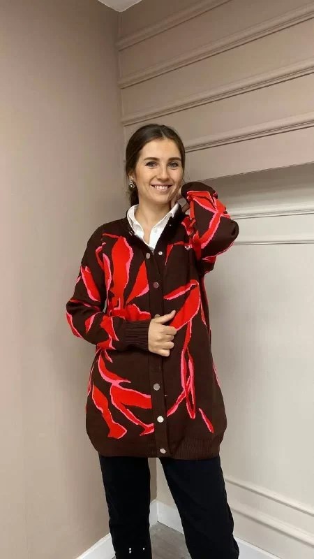 Missemramiss C3613 Kahve-Turuncu Çelik Örme Hırka