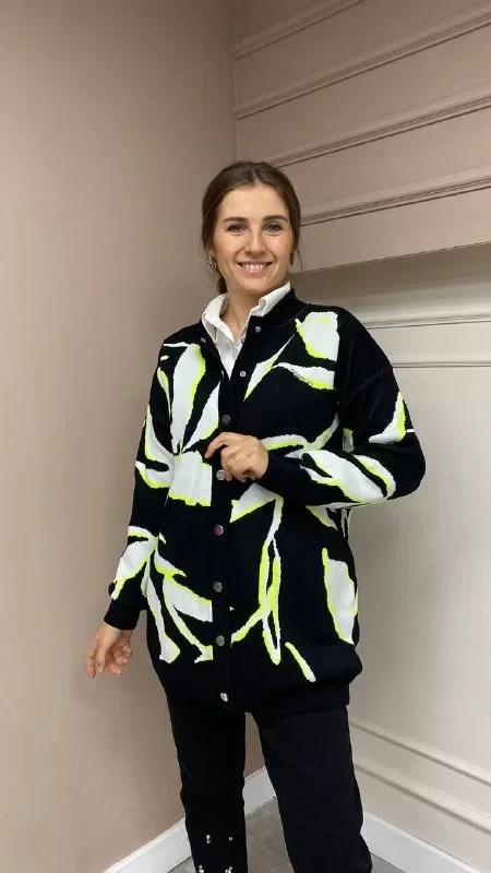 Missemramiss C3613 Siyah-Beyaz Çelik Örme Hırka