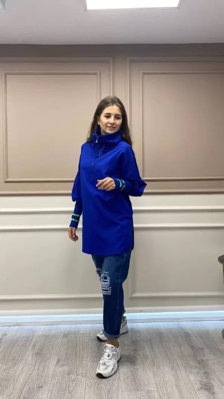 Missemramiss P3693 Lacivert Taş Detaylı Yırtık Mom Jean