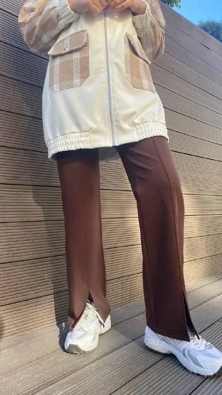 Missemramiss P3703 Kahverengi Ön Yırtmaçlı Pantolon