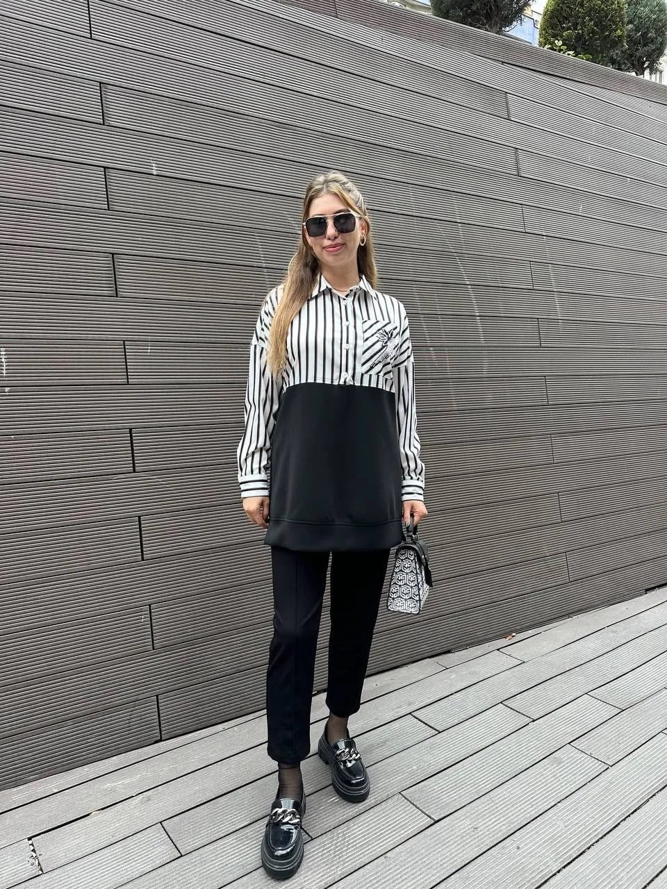 Missemramiss S4661 Siyah Gömlek Garni İşlemeli Sweat