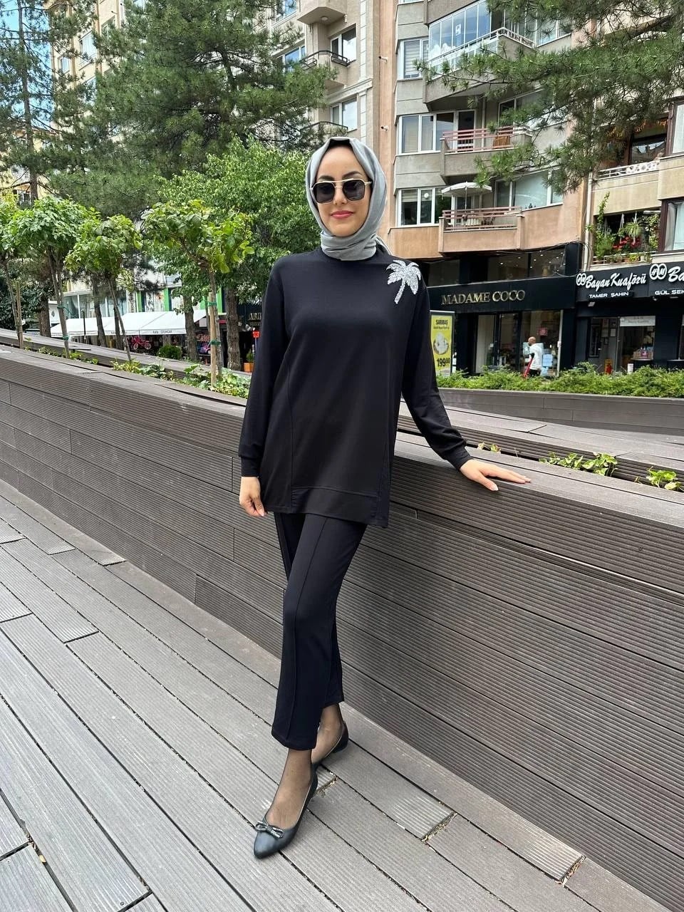 Missemramiss T4466 Siyah Palmiye Detaylı Takım