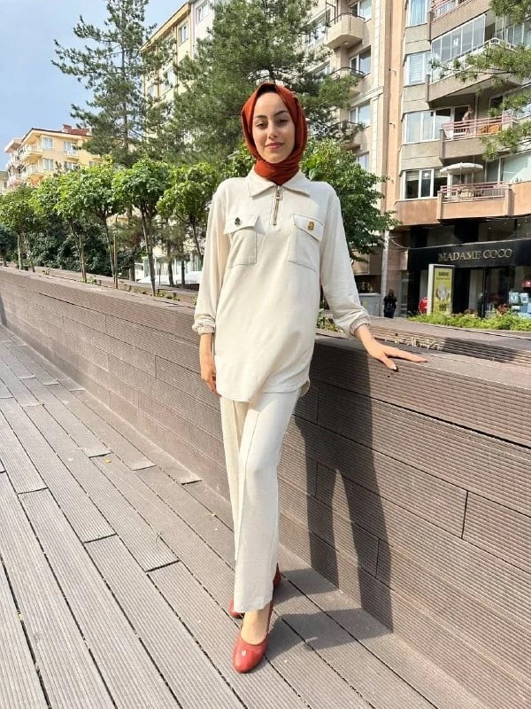 Missemramiss T4473 Bej İpek Pamuk Takım