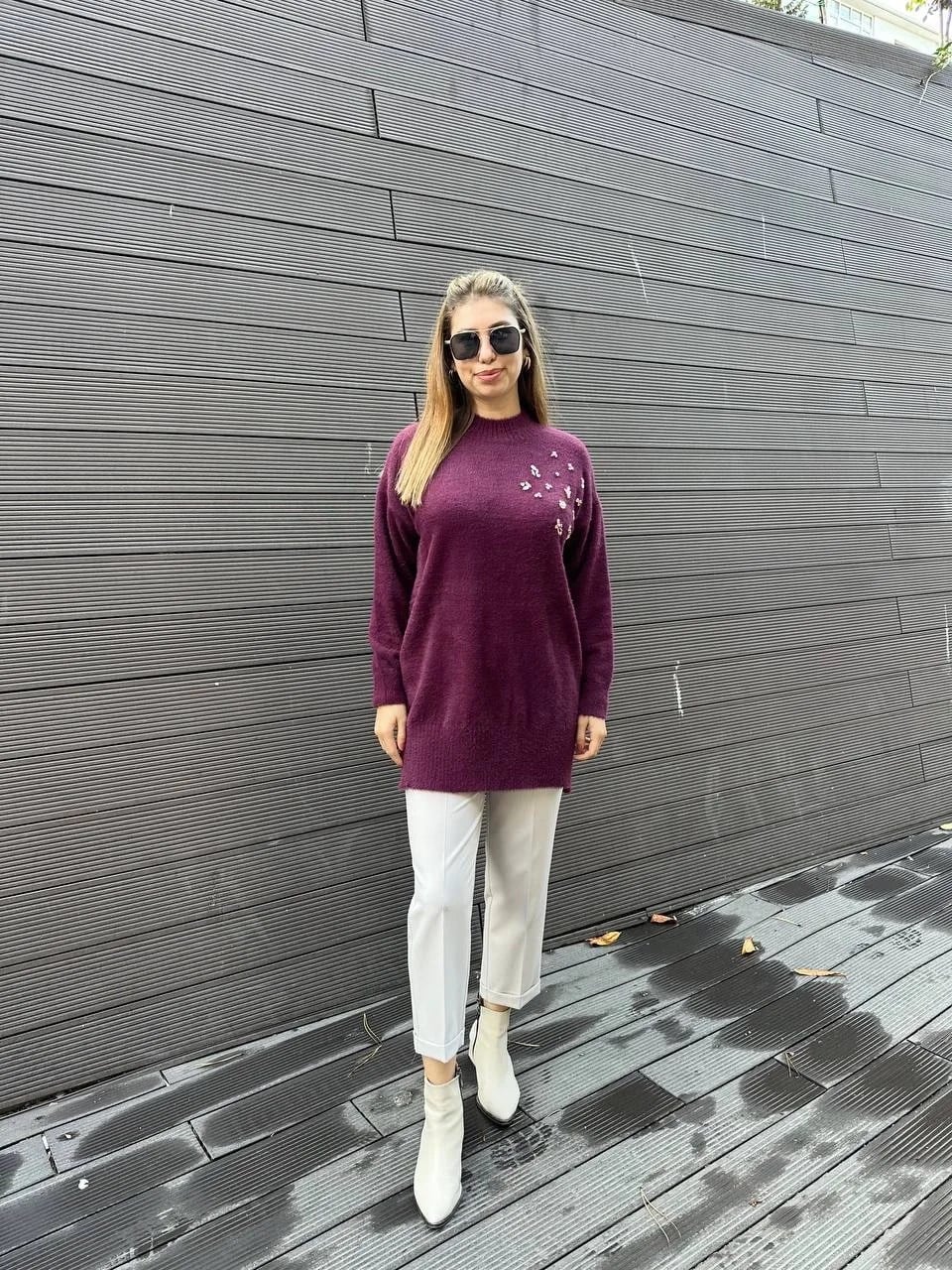 Missemramiss T4572 Mürdüm Maglione Angora Kazak