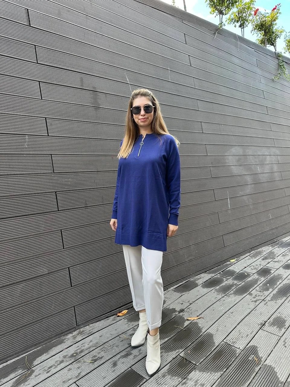 Missemramiss T4587 Lacivert Live Fermuar Detaylı Triko Kazak