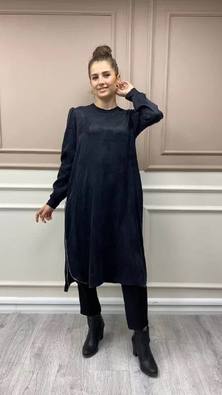 Misswhence 32032 Siyah Fermuar Detaylı Tunik