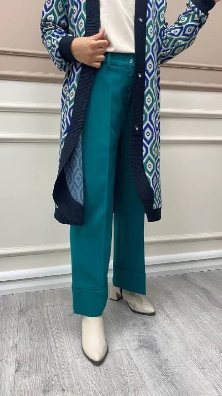 Misswhence 32128 Yeşil Düğme Detaylı Pantolon