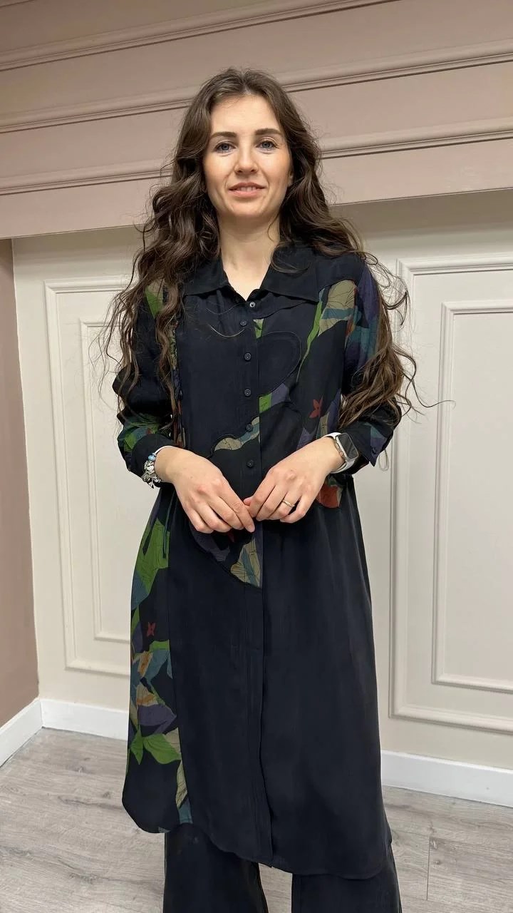 Misswhence 33002 Siyah Önü Desenli Tunik