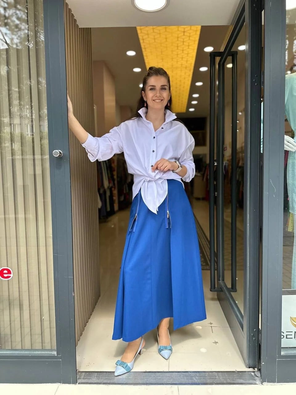 Misswhence 33905 Önü Fermuar Detaylı Saks Etek