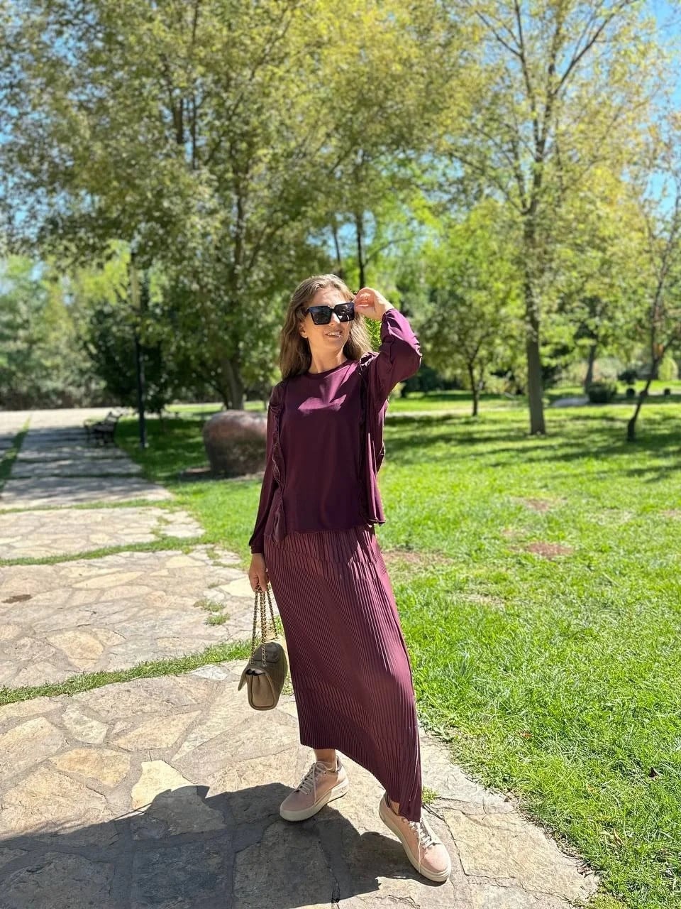 Misswhence 34010 Mor Sandy İpek Kumaş Kısa Tunik