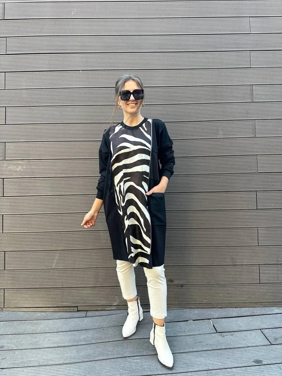 Misswhence 34037 Siyah Zebra Desen Tunik