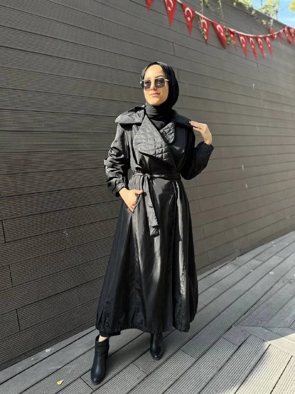 Misswhence 34515 Siyah Yakası Kapitone Trençkot