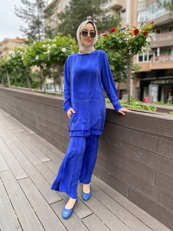 Misswhence 35023 Morcivert Etek Ucu Kemerli İpek Tunik