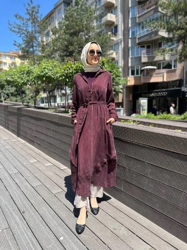 Misswhence 35500 Bordo Fermuar Ve Desenli Ferace