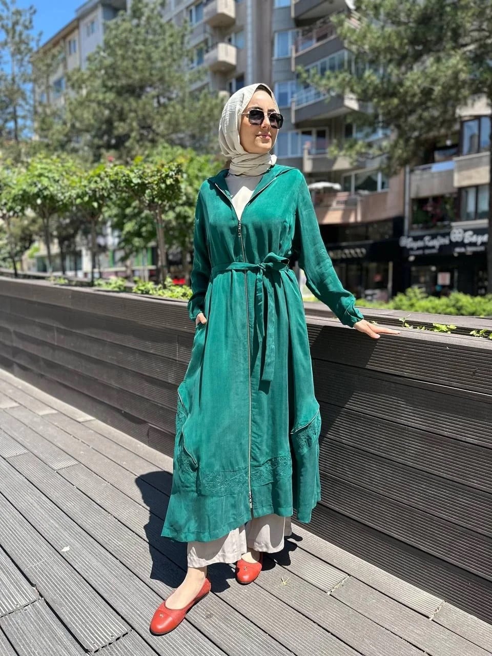 Misswhence 35500 Yeşil Fermuar Ve Desenli Ferace