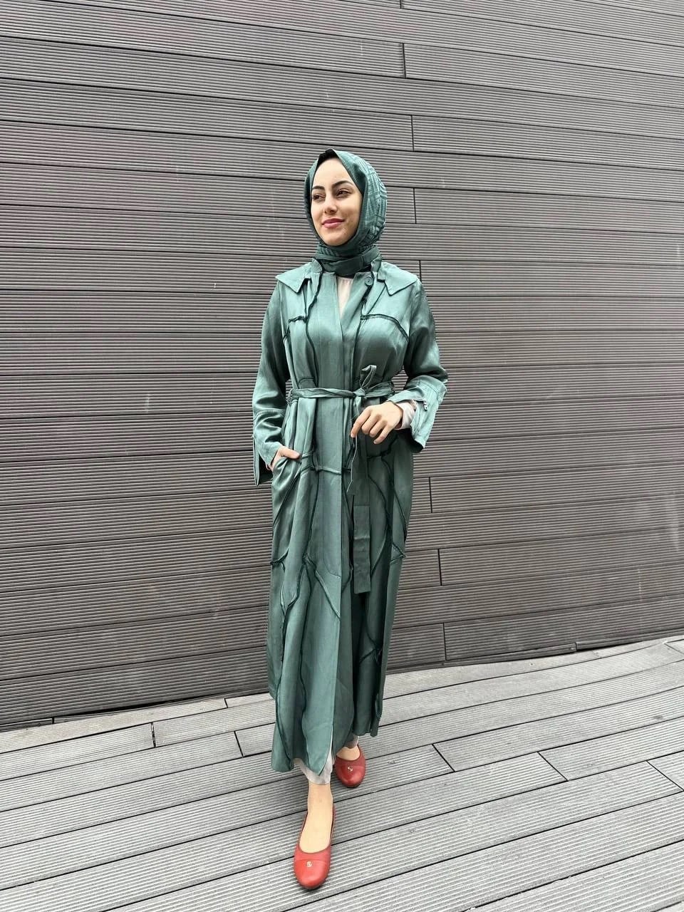 Misswhence 35507 Yeşil Ters Dikişli İpek Keten Kap