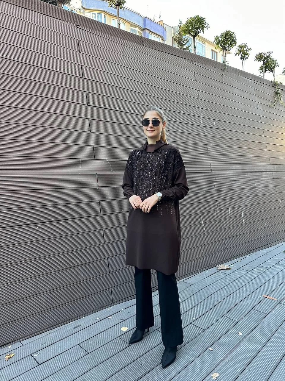 Misswhence 36012 Kahve Pullu Tunik