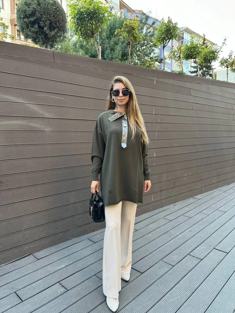 Misswhence 36013 Haki Yaka Detaylı Triko Tunik