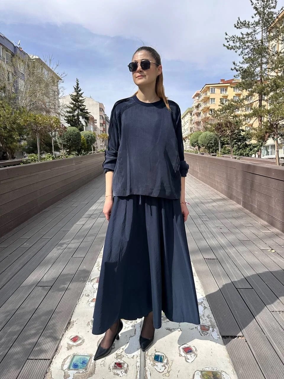 Misswhence 37004 Lacivert İpek Tunik