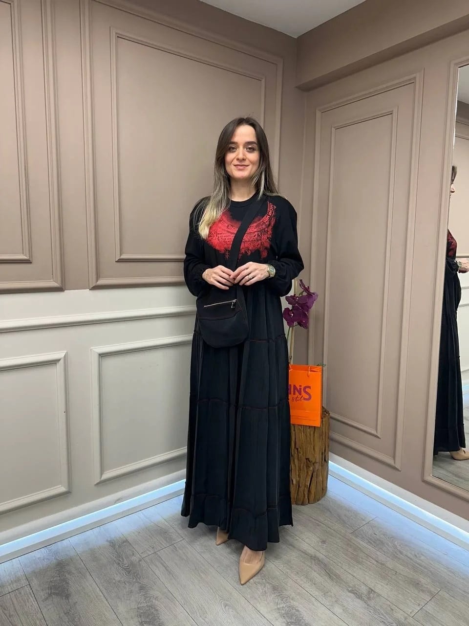 Misswhence 37834 Siyah Baskı Detaylı Elbise