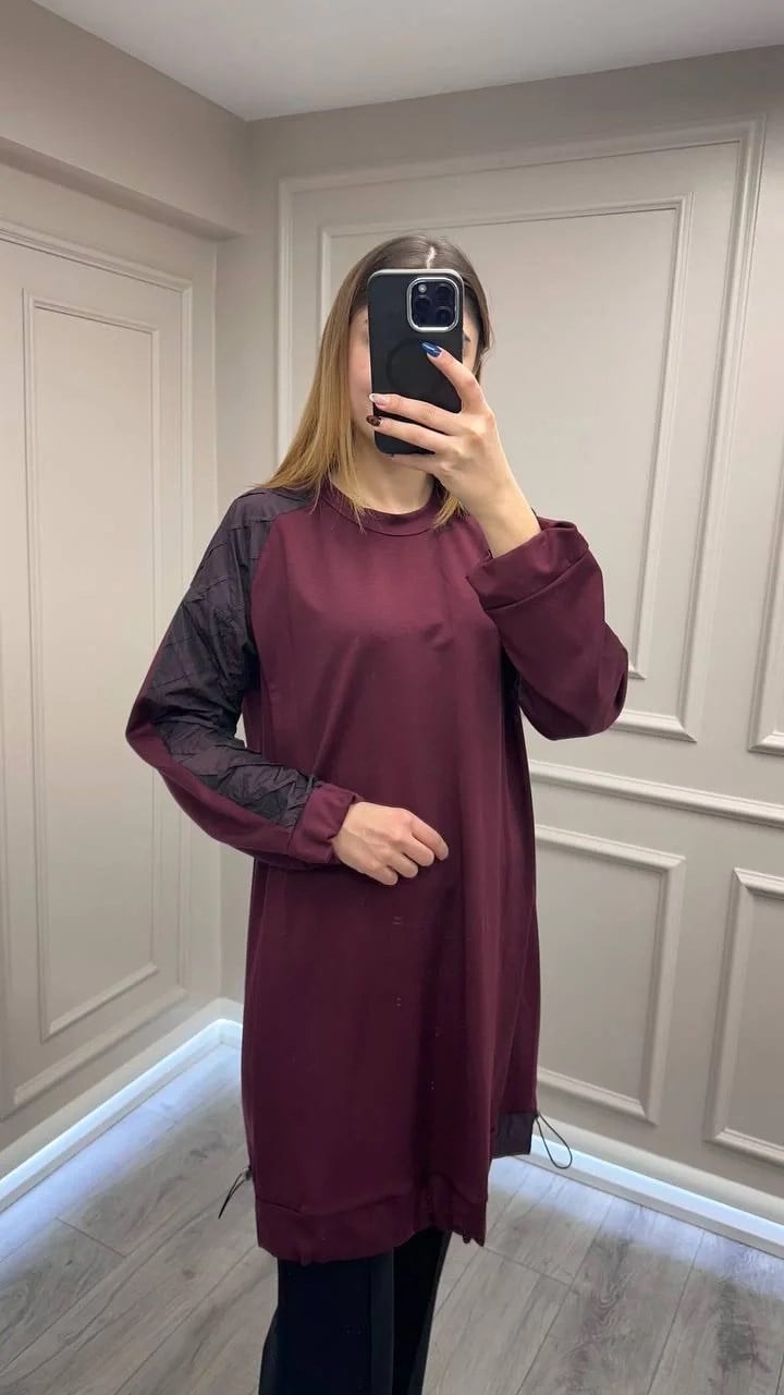Misswhence 38040 Bordo Kolları Detaylı Tunik