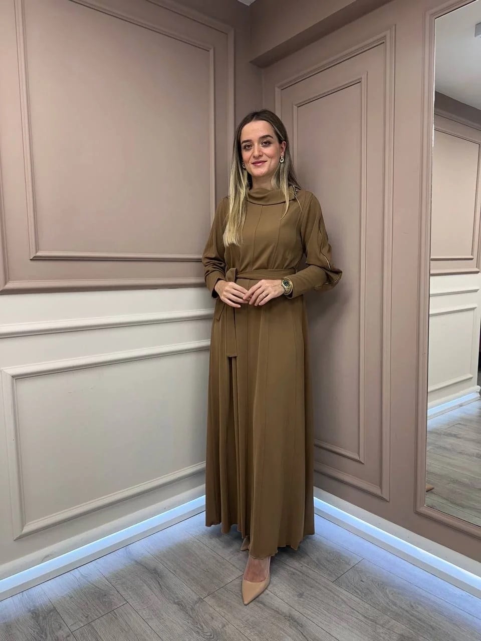 Misswhence 38803 Camel Fermuar Detaylı Elbise