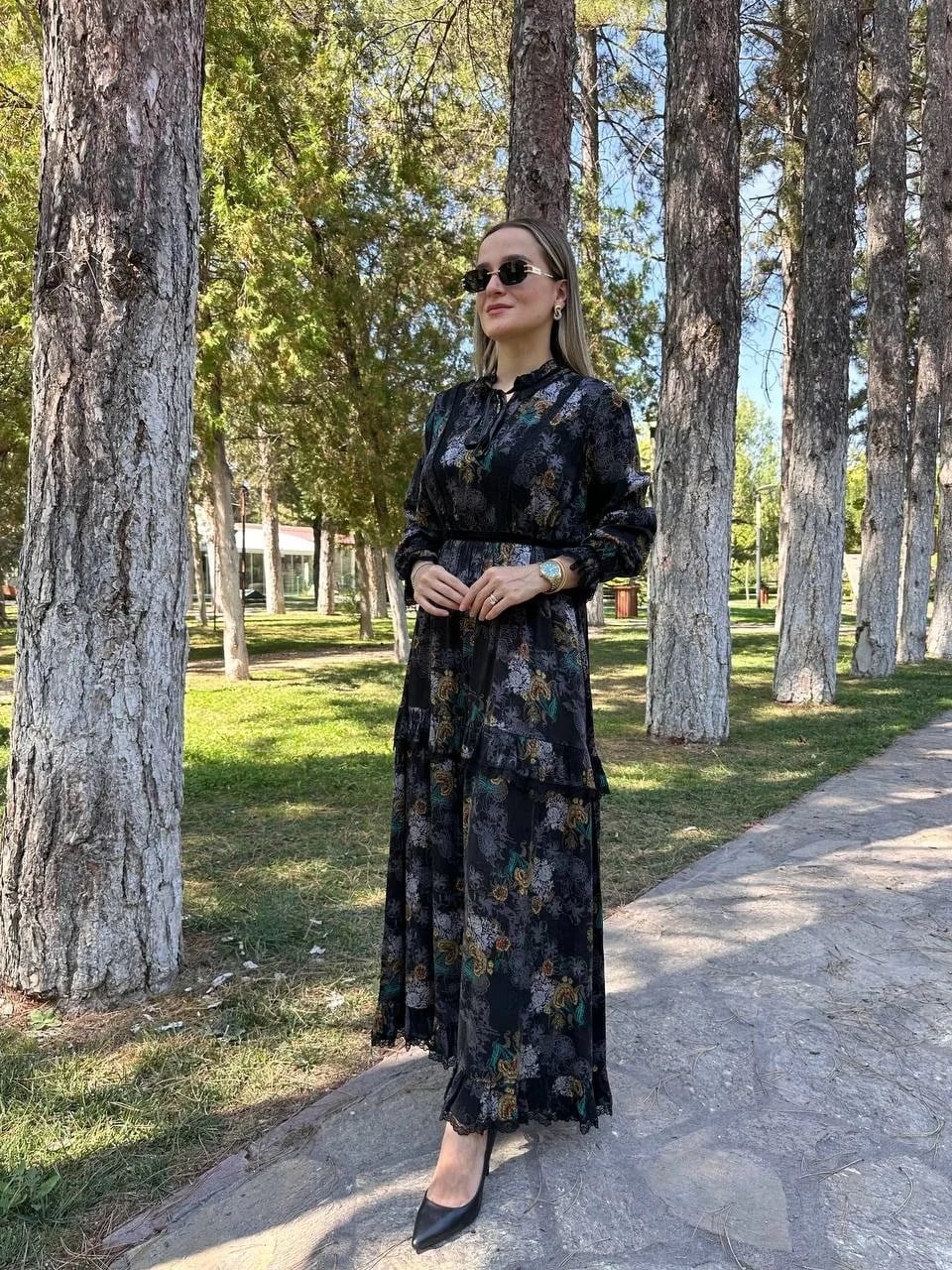Misswhence 38805 Baskılı Cupro Jakar Elbise