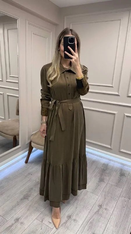 Misswhence 38827 Yeşil Arkası Desenli Elbise