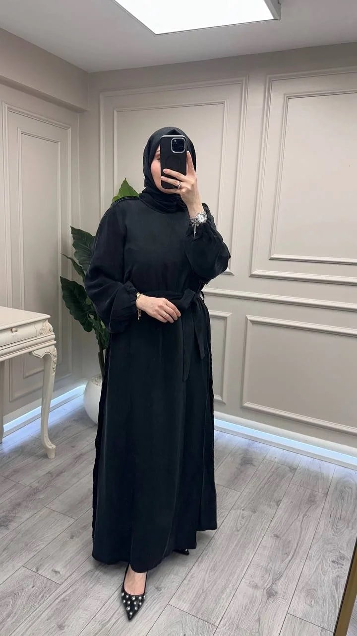 Misswhence 39833 Siyah Nervür Detaylı Elbise