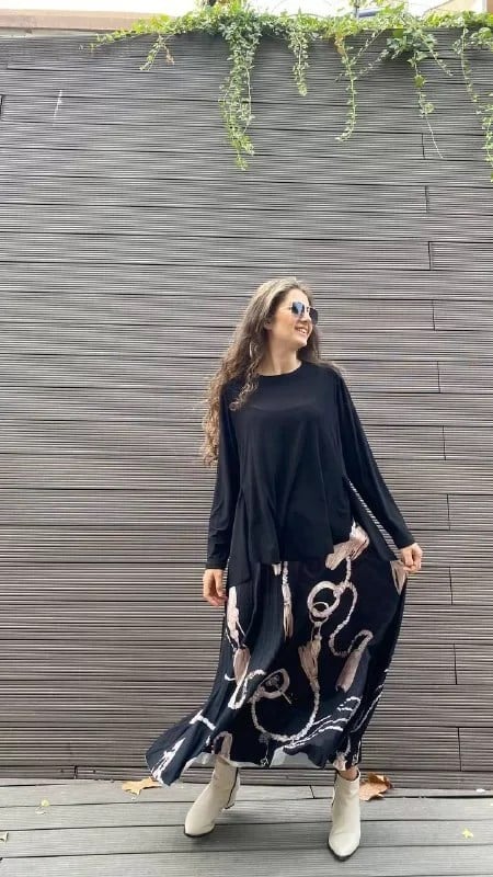Noi 32435 Siyah Zincir Saçak Desenli Etek