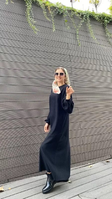 Noi 43226 Siyah Örme Etek Ucu Garnili Elbise