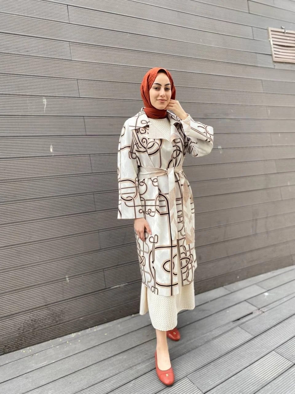 Noi 43353 Bej Desenli Scuba Ceket
