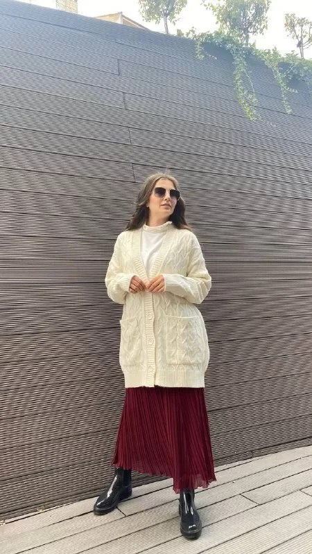 Noi 43424 Bordo Şifon Pilise Etek