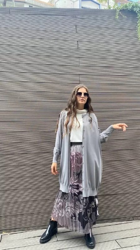 Noi 43424 Gri Şifon Pilise Etek