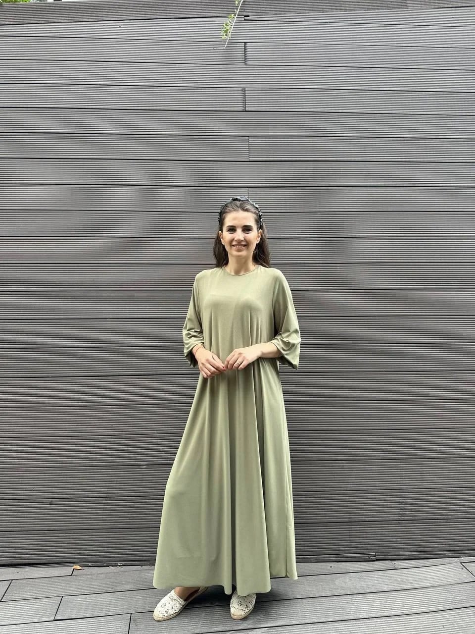 Noi 53222 Haki Krep Jarse Kolları Manşetli A Form Elbise