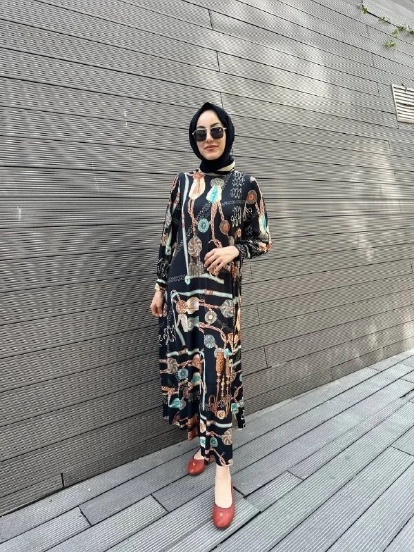 Noi 64254 Siyah Jarse Braçol Püsküllü A Form Elbise