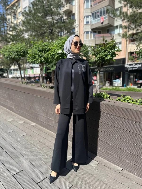 Noi 64320 Siyah Scuba Ceket Pantolon Takım