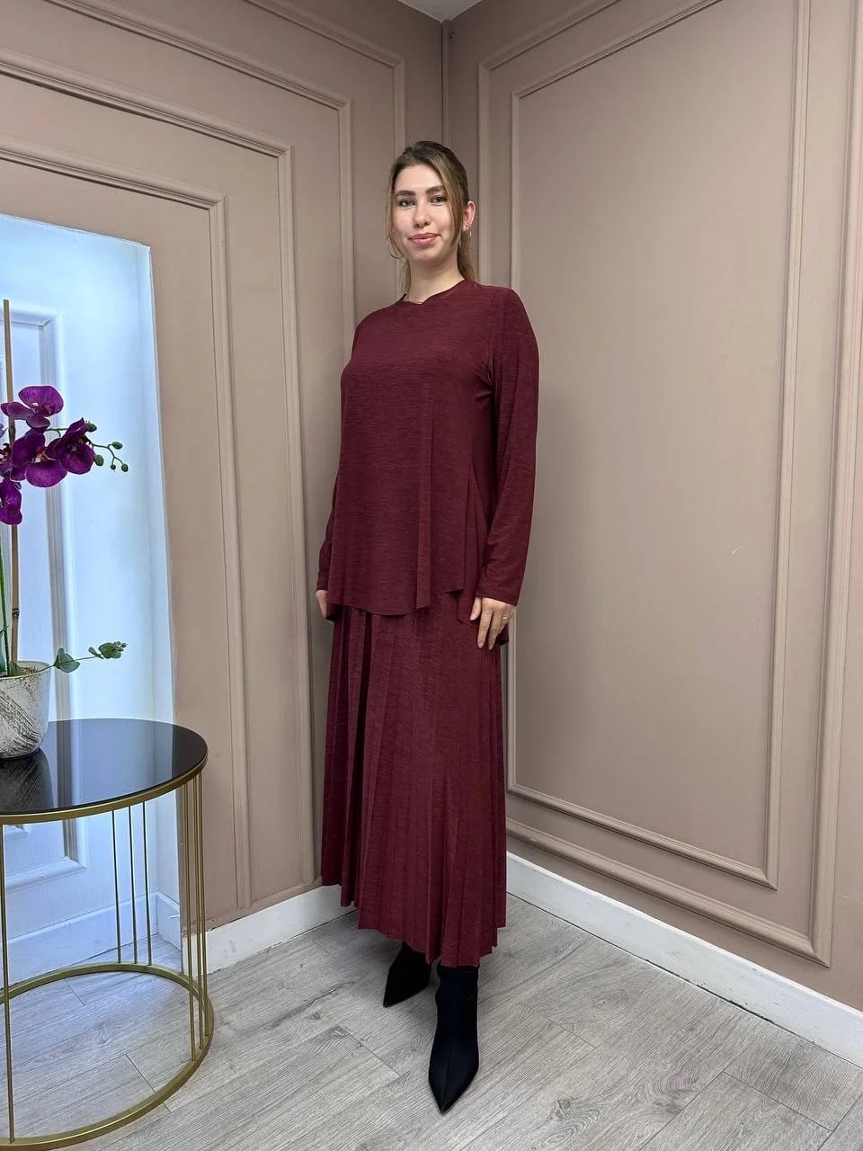 Noi 74101 Bordo Elenay Bluz Etek Takım