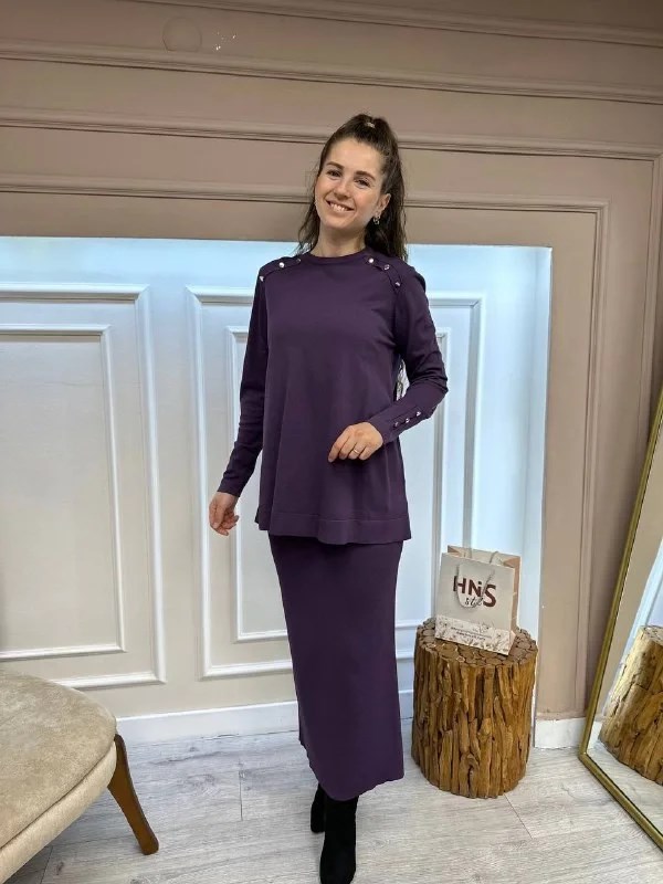 Nuss Triko 23K-602 Menekşe Triko Etekli Takım