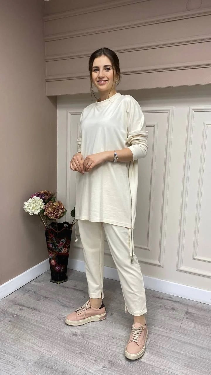 Nuss Triko 23Y1009 Ekru Fermuar Detaylı Spor Takım