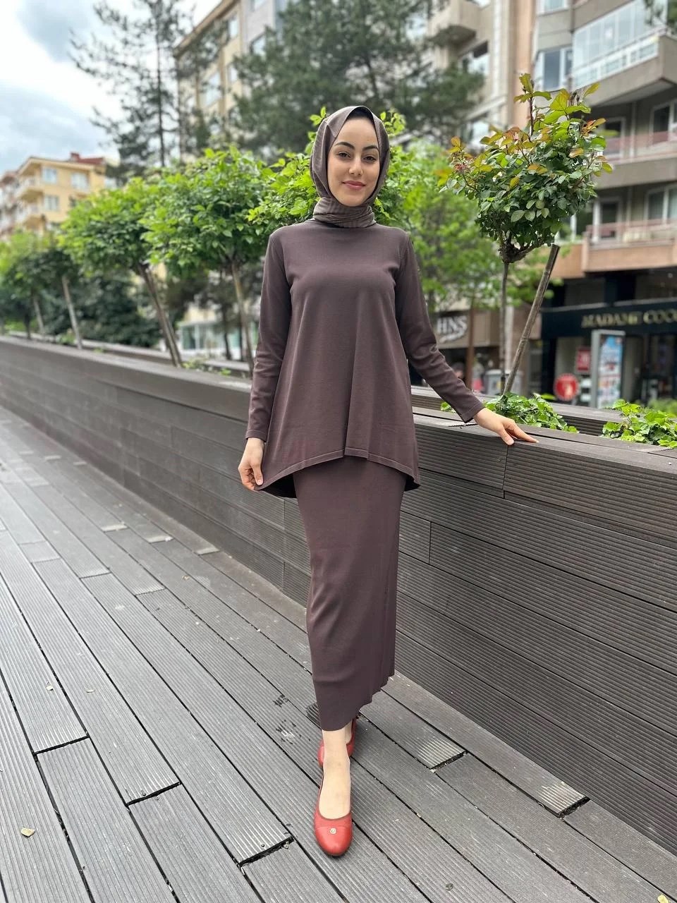 Nuss Triko 24K-029 Kahve Etekli Triko Takım